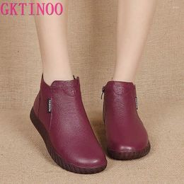 Boots GKTINOO Vintage Handmade Genuine Leather Women Ankle Casual Snow Winter Ladies Flat Shoes Zip Rubber Botines Mujer