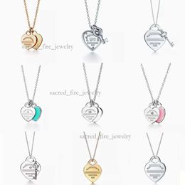 Tiffanyjewelry Heart Necklace Classic Designer Classic Sterling Silver Double Heart Tiffanyjewelry Necklace Heart Diamond Tiffanyjewelry Love Necklace 212