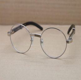 Highend Glasses New Round Metal Eyeglasses frames 7550178 Black Mix White Buffalo Horn Glasses Size5722140 mm6415926