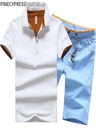 Man Polo Shirt Set 95 Cotton Summer White Grey Navy Black Male Quality Short Sleeve Knee Length Men Poloshirts Shorts Suit 220315164462
