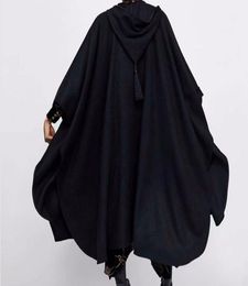 Winter Cloak Hooded Trench Coat Thick Woollen Women Gothic Cape Poncho Coat Open Cardigans Female Tassel Long Trench Overcoat6705431