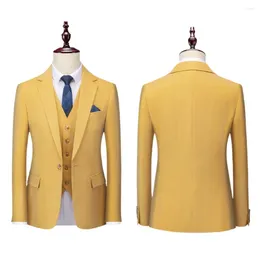 Men's Suits Luxurious Boutique Solid Color Suit 3 Pcs Groom Wedding Dress Prom Party Fashion Slim Fit Tuxedo ( Jacket Vest Pants )