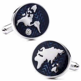Cuff Links IGame World Map Cufflinks with High Quality Brass Material and Blue Global Design for Mens Gift Cufflinks