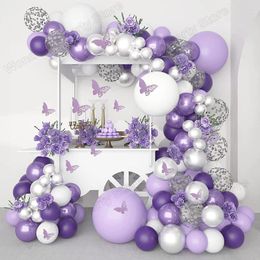 Party Decoration Balloon Garland Kit Arch White Dark Purple Light Butterfly Metallic Silver Confetti Balloons Baby Shower Birthday Wedding