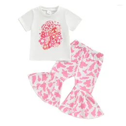 Clothing Sets Toddler Baby Girls Birthday Outfits Letter Tassel Shirt Donut Cake Floral Flared Long Pants Headband 3Pcs Summer Set