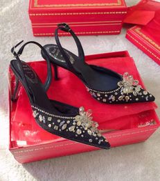 Новая Италия Дизайн Renecaovilla Aretha Sandals обувь Slingbacks Нейлоновые жемчужины кристаллы вышитые кристаллы.