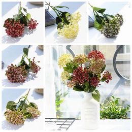Decorative Flowers With Leaves Artificial Hydrangea Fruit Berries Plastic Lifelike Fake Plant Handmade DIY Wedding Party Decor