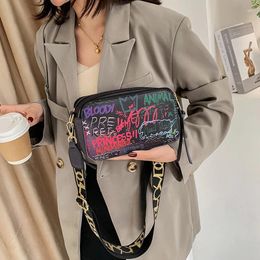 Shoulder Bags Black Graffiti Crossbody For Women Designer Letter Printed Ladies Purses Messenger Bag Women's Flap Sac Main Femme