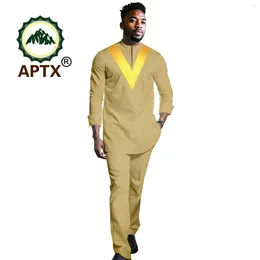 Ethnic Clothing African Men Suit Fashion O-neck Shirt Pants 2 Piece Costume Bazin Riche Attire Wedding Party Clothes 2416026