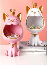 Lucky Cat Statue Sculpture Table Decoration Miniature Figurine Sundries Storage Box Modern Living Room Desk Home Decor1957718