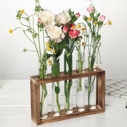 Vases Est Arrival Hydroponic Plants Container With Wood Frame Clear Glass Test Tube Vase For Home Decoration