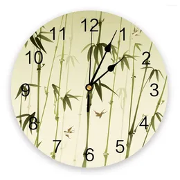 Wall Clocks Chinese Style Bamboo Round Clock Creative Home Decor Living Room Quartz Needle Hanging Watch