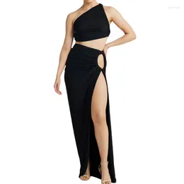 Work Dresses Women Two Piece Skirt Sets Summer Clothes Evening Party Ruched One Shoulder Tank Tops And Cutout Slits Set Sexy Club