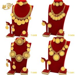 African 24K Gold Coin Necklace Bracelet Set for Women Dubai Luxury Necklace Design for Women Wedding Party Jewellery Gifts 240513