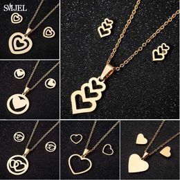 Wedding Jewelry Sets SMJEL Stainless Steel Love Necklace Womens Girls Gold Set Simple Wave Heart Earrings 2022 Wholesale