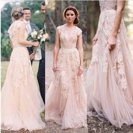 Unique Champagne Boho Wedding Dresses 2016 Floral Deep V Neck Full Lace Wedding Dresses Vintage Country Wedding Dresses Berta Robe De M 164c