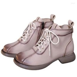 Casual Shoes 2024 Cross Straps High Quality Full Genuine Leather Boots Trendy Ankle Soft Sole Comfortable Women Riding