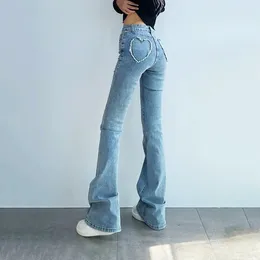 Women's Jeans Women's Flare Sexy Hip Blue Full-Length Denim Pants High Strecth Women Elasticity Stretch Love Pattern Cute Pant