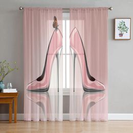 Curtain Female Pink High Heels Butterfly Sheer Curtains For Living Room Decoration Window Kitchen Tulle Voile Organza