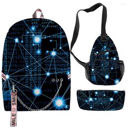 Backpack Hip Hop Funny Technology Style 3D Print 3pcs/Set School Bags Multifunction Travel Chest Bag Pencil Case
