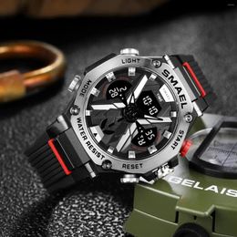 Wristwatches SMAEL Brand 8087 For Men's Digtal Quartz Watches 50m Waterproof Dual Display LED Back Light Watch