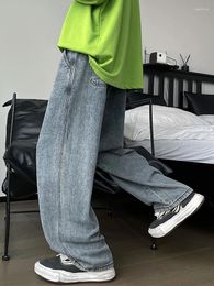 Men's Jeans 2024 Korean Version Student Casual Pants High Street Straight Loose Wide Leg Black Grey Blue Baggy B189
