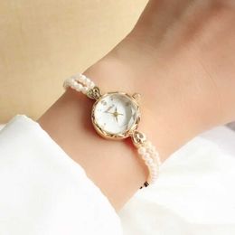 Wristwatches Natural pearl bracelet with gold waterproof quartz watch circular three point dial womens watch ring chain gift watchL2304