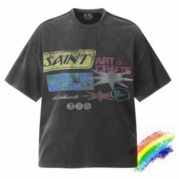 Retro Saint T-shirt Mens Large Tear Print Wash Black White Top T-shirt 240507