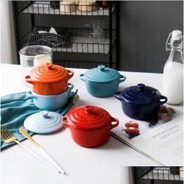 Milk Pot Ceramic Stewing Small Steamed Egg Cup With Lid Household Birds Nest Dessert Double Ear Baking Bowl Drop Delivery Dhdkg