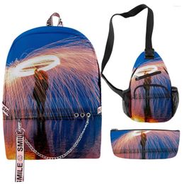 Backpack Hip Hop Trendy Funny Flame Aperture 3D Print 3pcs/Set School Bags Multifunction Travel Chest Bag Pencil Case