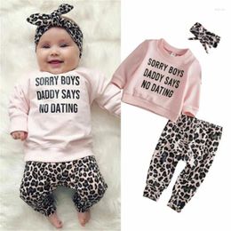 Clothing Sets 0-4years Born Baby Girls 3pcs Set Cute Girl Spring Autumn Outfit Sweatshirt Tops Pants Infant Leopard 3Pieces