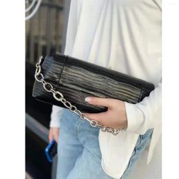 Bag Lizard Embossing Baguette Bags Oil Wax Real Leather Crossbody Genuine Shoulder With Diamond Chain