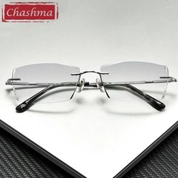 Sunglasses Frames Male Titanium Prescription Dark Lenses Eyewear Men Luxury Gradient Color Tint Glass Myopia Reading Glasses Rimless Frame