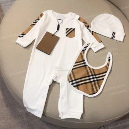 Rompers Unisex Baby 3pcs/Set Cotton Rompers with Long Sleeve Bodysuits, Hat & Bibs, Plaid Jumpsuits Outfits for 02Y