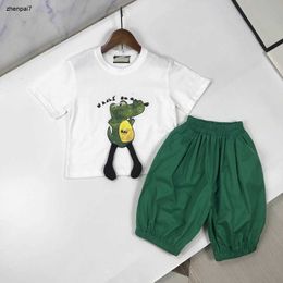 Top kids tracksuits designer boys summer suit baby clothes Size 90-150 CM 2pcs Cartoon animal print T-shirt and green shorts 24May