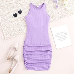 2024 Summer Girls Purple Sleteveveless Kamizelka sukienka Preppy Styfits Wakacyjna impreza wakacyjna Codzienna Casual Cute Sportowy styl L2405