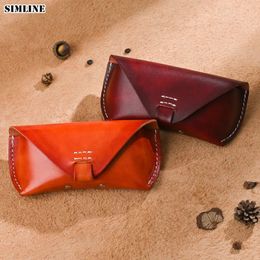 Vintage Handmade Eyeglasses Box Hard Genuine Leather Luxury Spectacle Glasses Bag Case Eyewear Sunglasses Holder Cover Men Women 240517