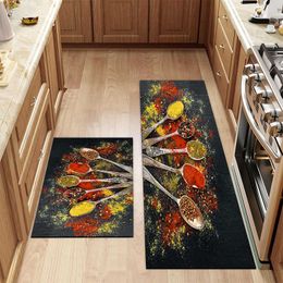 Carpets American 3D printed seasoning floor mat kitchen door long strip oil absorbing and dirt resistant H240517