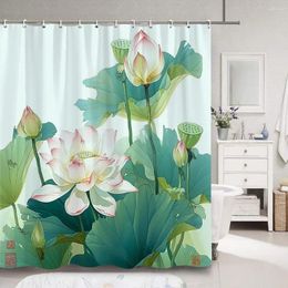 Shower Curtains Lotus Curtain Chinese Ink Painting Plant Zen Flower Watercolour Art Creative Polyester Fabric Bath Bathroom Decor