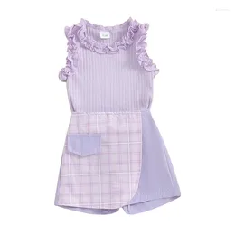 Clothing Sets Kids Girl 2 Piece Outfit Ruffle Sleeveless Tank Tops And Plaid Print Shorts Skirt Set For Toddler Summer Clothes