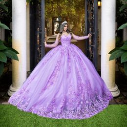 Lavender Quinceanera Dresses for 15 Year 2024 Ball Gown Off the Shoulder Applique Lace Tull Party Dress for Girl vestidos de 15 anos