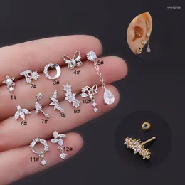 Stud Earrings 1PC Stainless Steel Zircon Butterfly Flower Ear Cartilage Piercing Heart Star Moon Conch Screw Back Earring