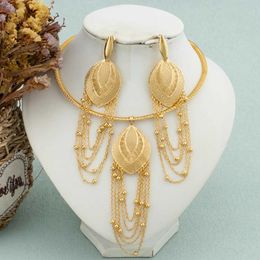 Wedding Jewellery Sets Trend Set Gold Bohemian Tassel Earrings Pendant Womens Fashion Italian Necklace Dubai African Bride Gift