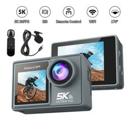 Sports Action Video Cameras Upgrade action camera 5K 4K60FPS dual IPS touch LCD EIS WiFi 170 30M waterproof 5X zoom professional motion camera with wires J240514