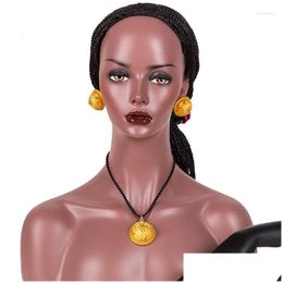 Earrings Necklace Set Ethiopian Sets Habesha Necklace/Earrings/Ring Gold Colour Black Rope Sudan Jewellery Eritrea Christian Women Dro Dhcw8