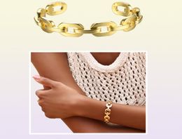 Enfashion Pure Form Medium Link Chain Cuff Bracelets Bangles For Women Gold Color Fashion Jewelry Jewellery Pulseiras BF182033 V7580131