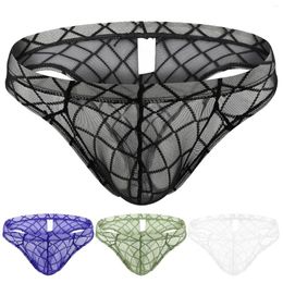 Underpants Men's Sexy Mesh Underwear Transparent Briefs For Man Solid Bulge Pouch Panties Thong G-String