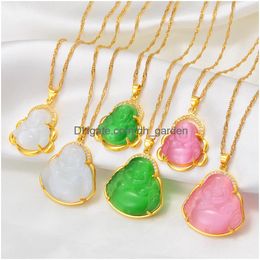 Pendant Necklaces Anniyo Buddha Women Pink/White/Green Amet Chinese Style Maitreya Charms Jewellery Christmas 242606 Drop Delivery Otaxt