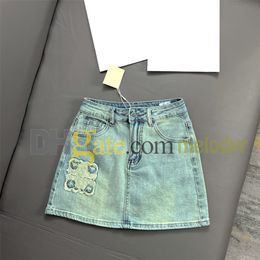 Retro Light Blue Skirt Embroidery Letter Jean Skirt Women Designer Denim A Line Dress Sexy High Waist Slim Denim Skirts