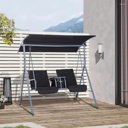 Camp Furniture Outdoor Garden Swing Chair With Canopy Pivot Storage Table 2 Cup Holders Outdoors Swings Chairs